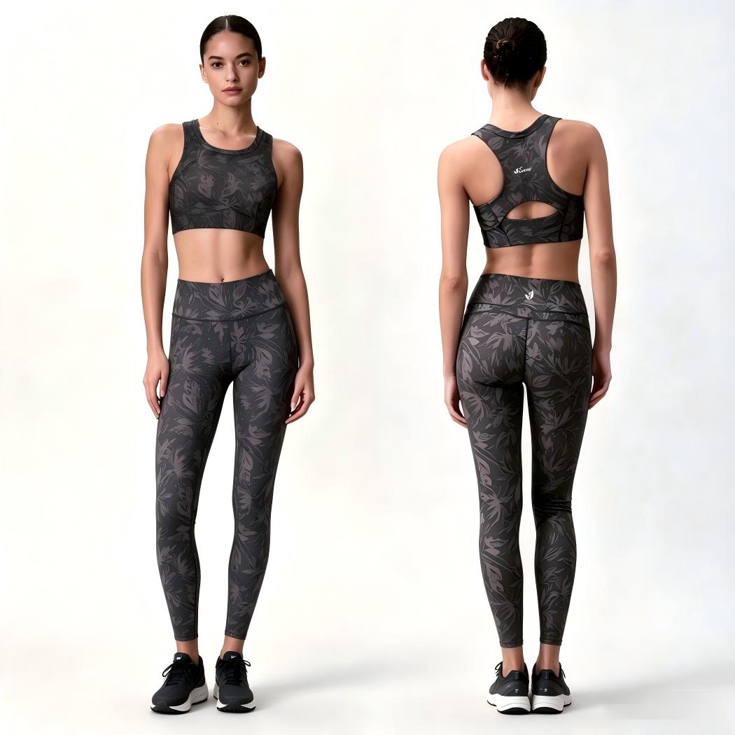 Women Digital Printed Yoga 2 Piece Set, Racerback Sports Bra & High Waist Leggings